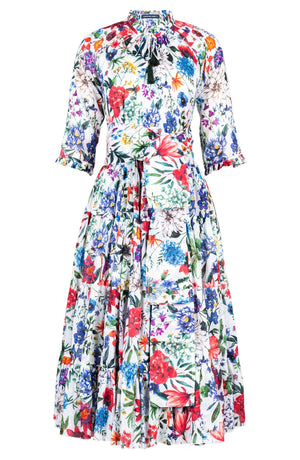 Eva Dress Crew Neck 3/4 Sleeve Midi Length Cotton Musola (Multicolor Botanic)