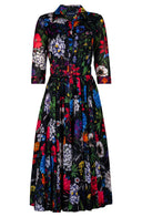 Aster Dress Shirt Collar 3/4 Sleeve Midi Length Cotton Musola (Multicolor Botanic)