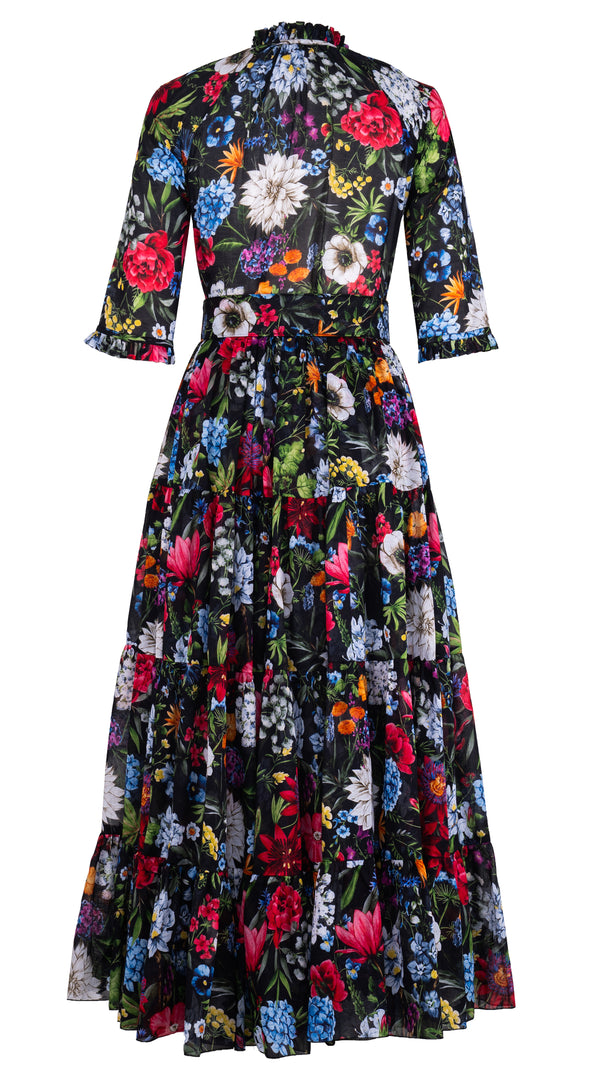 Eva Dress Crew Neck 3/4 Sleeve Maxi Length Cotton Musola (Multicolor Botanic Small)