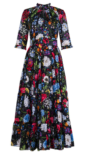Eva Dress Crew Neck 3/4 Sleeve Maxi Length Cotton Musola (Multicolor Botanic Small)