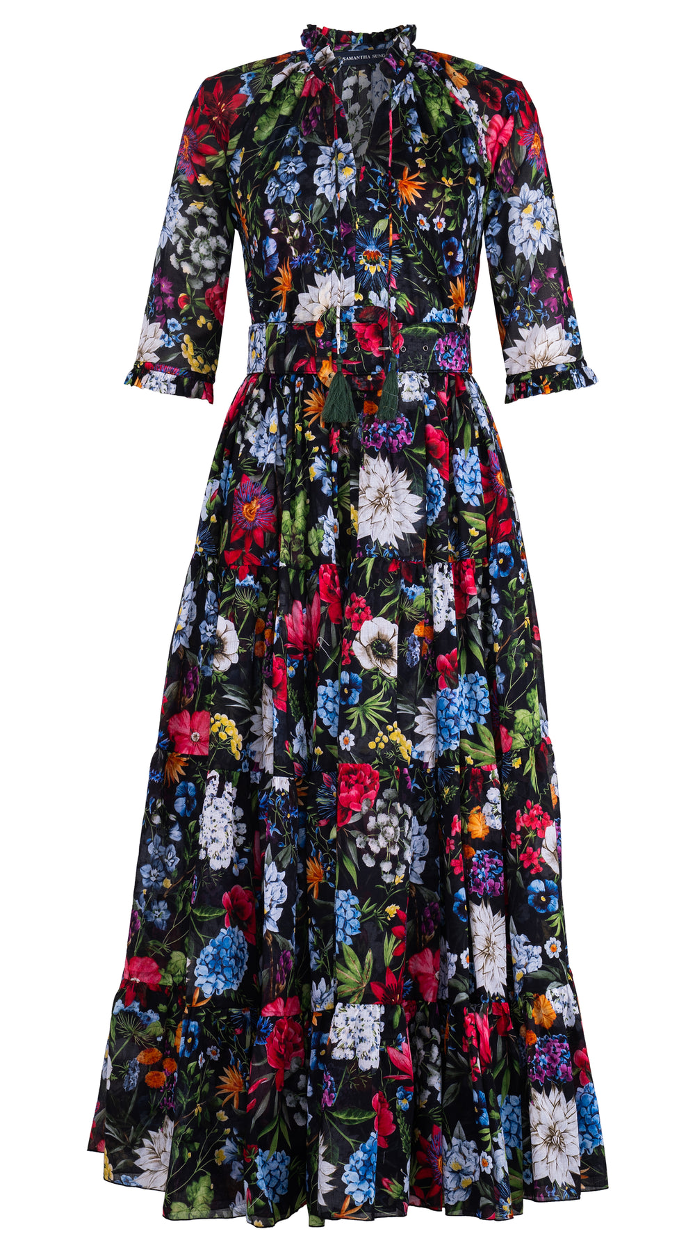 Eva Dress Crew Neck 3/4 Sleeve Maxi Length Cotton Musola (Multicolor Botanic Small)
