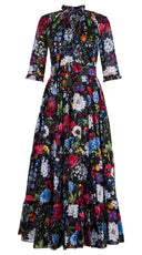 Eva Dress Crew Neck 3/4 Sleeve Maxi Length Cotton Musola (Multicolor Botanic Small)