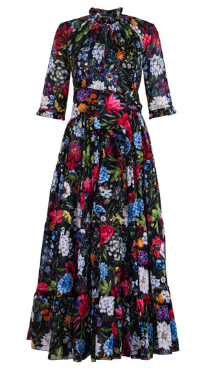 Eva Dress Crew Neck 3/4 Sleeve Maxi Length Cotton Musola (Multicolor Botanic Small)