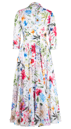 Aster Dress Shirt Collar 3/4 Sleeve Midi Plus Length Ramie (Multicolor Botanic Small)