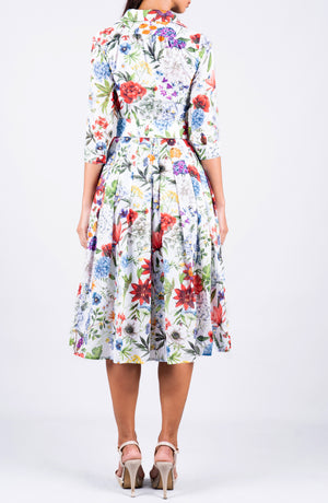 Audrey Dress #4 Shirt Collar 3/4 Sleeve Midi Length Cotton Musola (Multicolor Botanic)