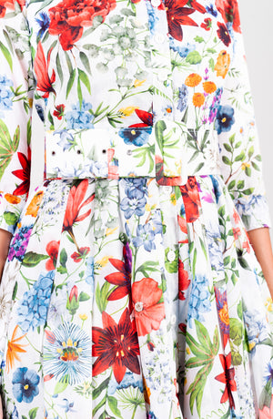 Audrey Dress #4 Shirt Collar 3/4 Sleeve Midi Length Cotton Musola (Multicolor Botanic)