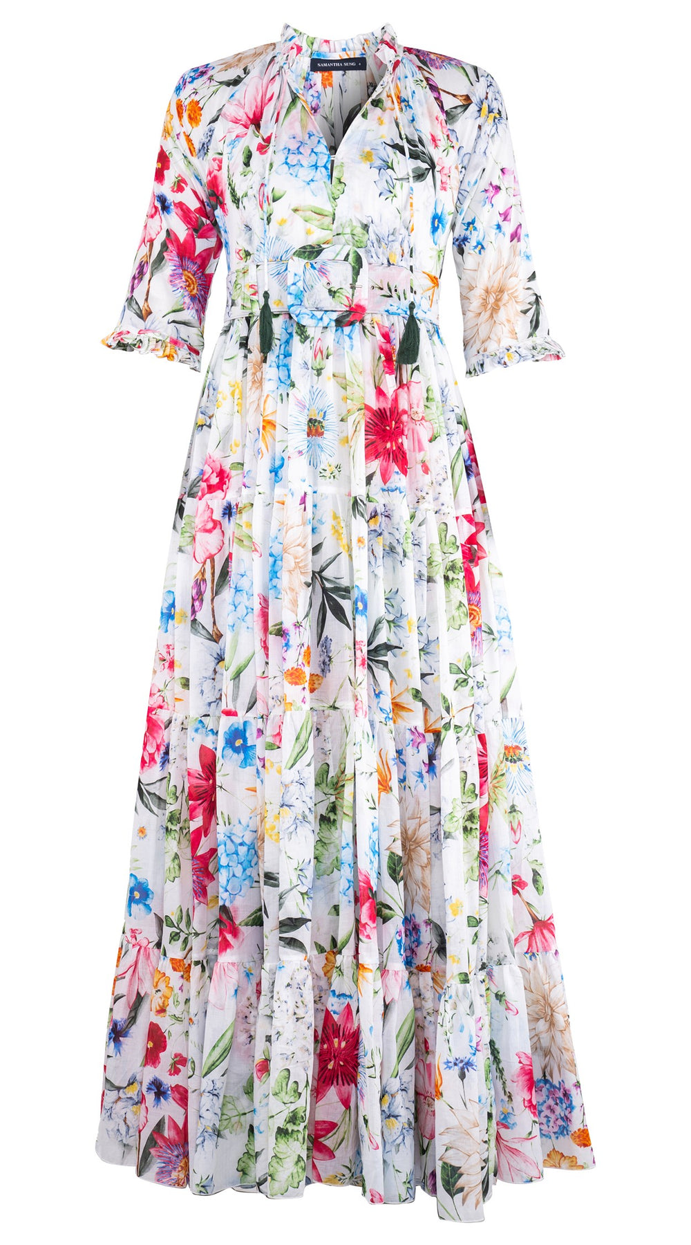 Eden Dress Crew Neck 3/4 Sleeve Maxi Length Cotton Musola (Multicolor Botanic Small)