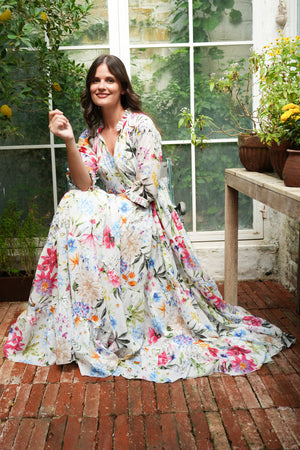 Eden Dress Crew Neck 3/4 Sleeve Maxi Length Cotton Musola (Multicolor Botanic Small)