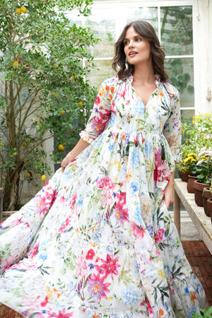 Eden Dress Crew Neck 3/4 Sleeve Maxi Length Cotton Musola (Multicolor Botanic Small)