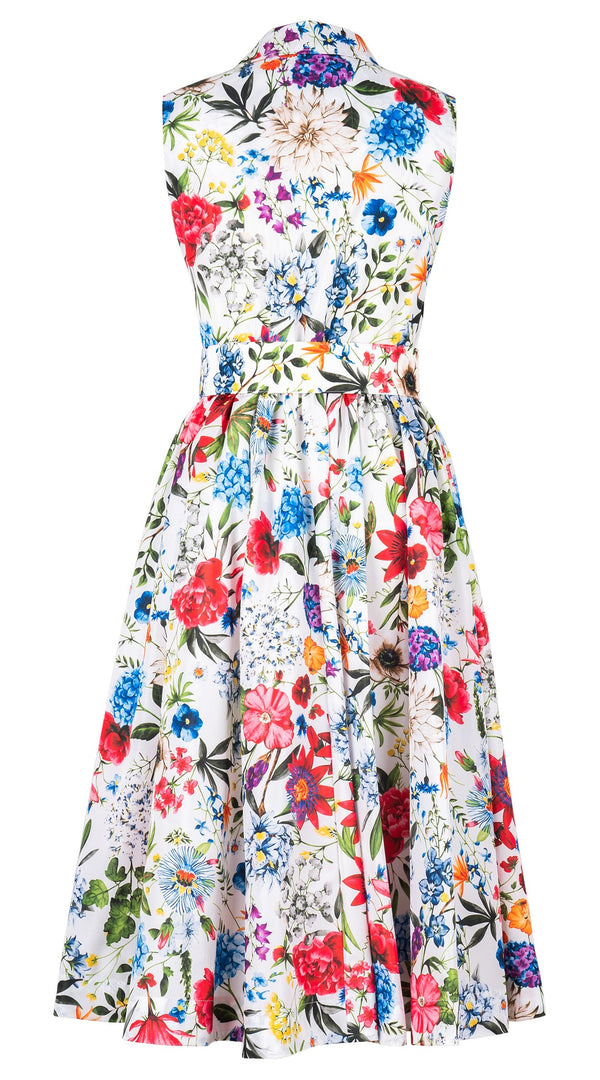 Terry Dress Shirt Collar Sleeveless Midi Length Silk Taffta (Multicolor Botanic Small)