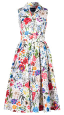 Terry Dress Shirt Collar Sleeveless Midi Length Silk Taffta (Multicolor Botanic Small)