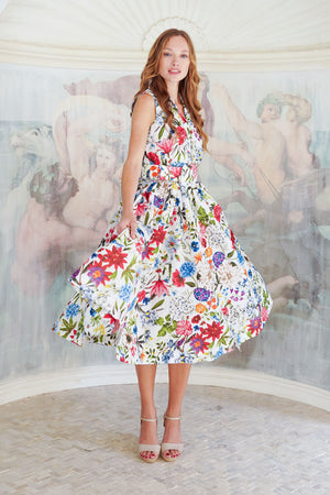 Terry Dress Shirt Collar Sleeveless Midi Length Poliamide Taffta (Multicolor Botanic Small)