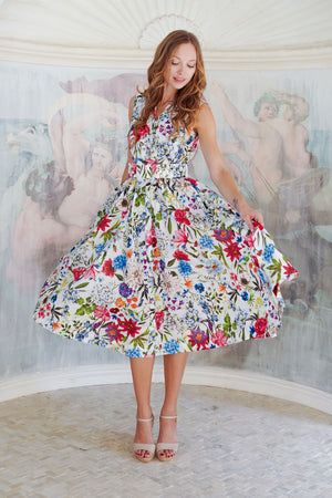 Terry Dress Shirt Collar Sleeveless Midi Length Poliamide Taffta (Multicolor Botanic Small)