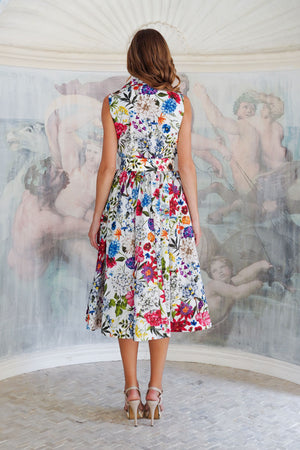 Terry Dress Shirt Collar Sleeveless Midi Length Poliamide Taffta (Multicolor Botanic Small)