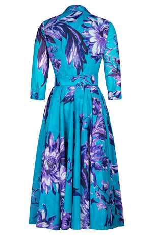 Aster Dress Shirt Collar 3/4 Sleeve Midi Length Cotton Musola (Mum Flower Pastel)