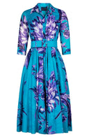 Aster Dress Shirt Collar 3/4 Sleeve Midi Length Cotton Musola (Mum Flower Pastel)