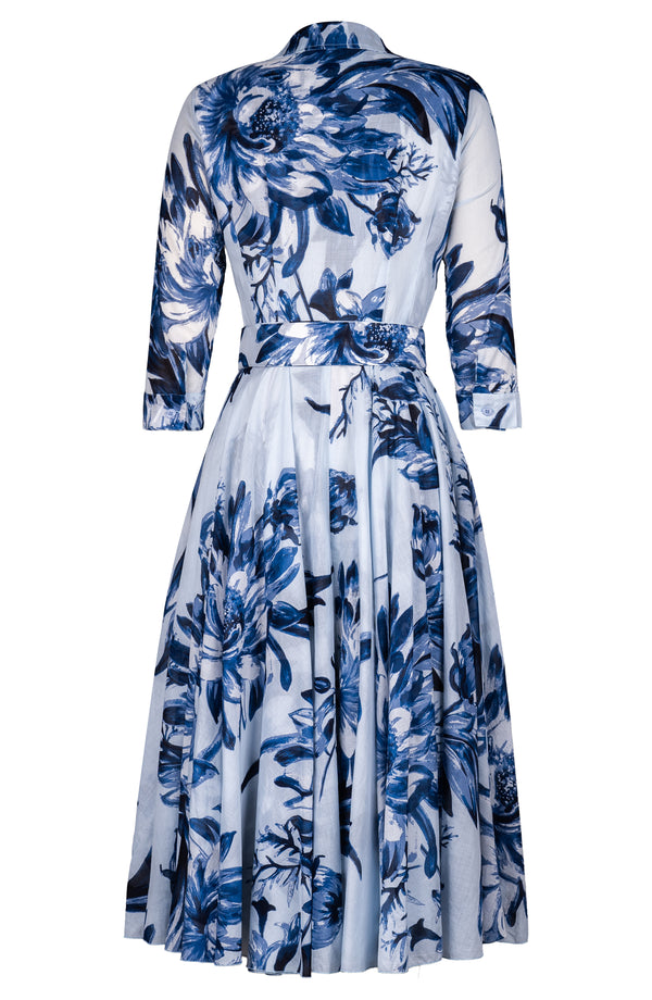 Aster Dress Shirt Collar 3/4 Sleeve Midi Length Cotton Musola (Mum Flower Pastel)