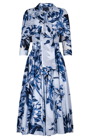 Aster Dress Shirt Collar 3/4 Sleeve Midi Length Cotton Musola (Mum Flower Pastel)