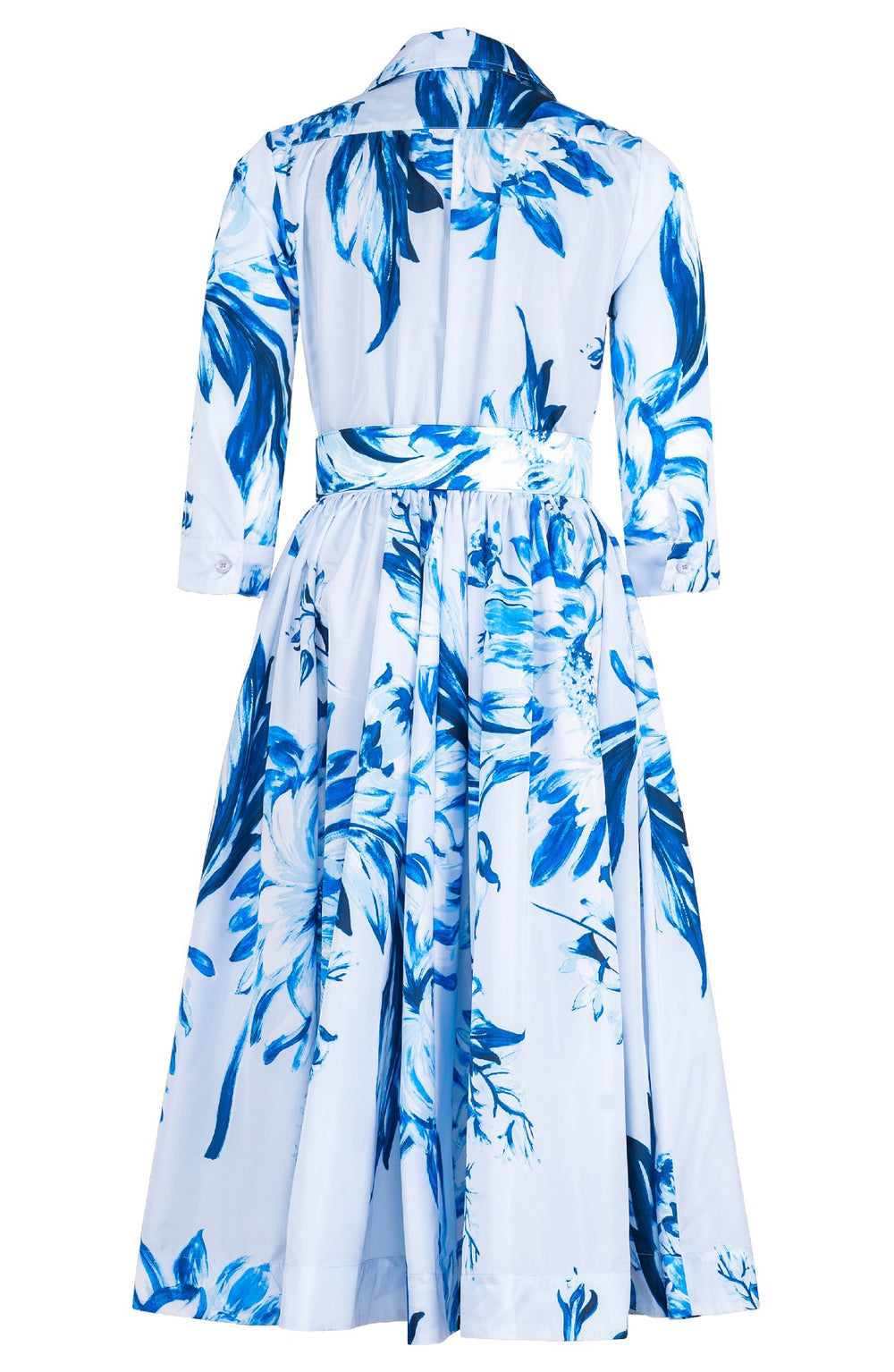 Terry Dress Shirt Collar 3/4 Sleeve Midi Length Poliamide Taffta (Mum Flower Pastel)