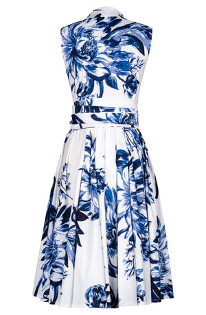 Laurent Dress Shirt Collar Sleeveless Long Length Cotton Stretch (Mum Flower White)