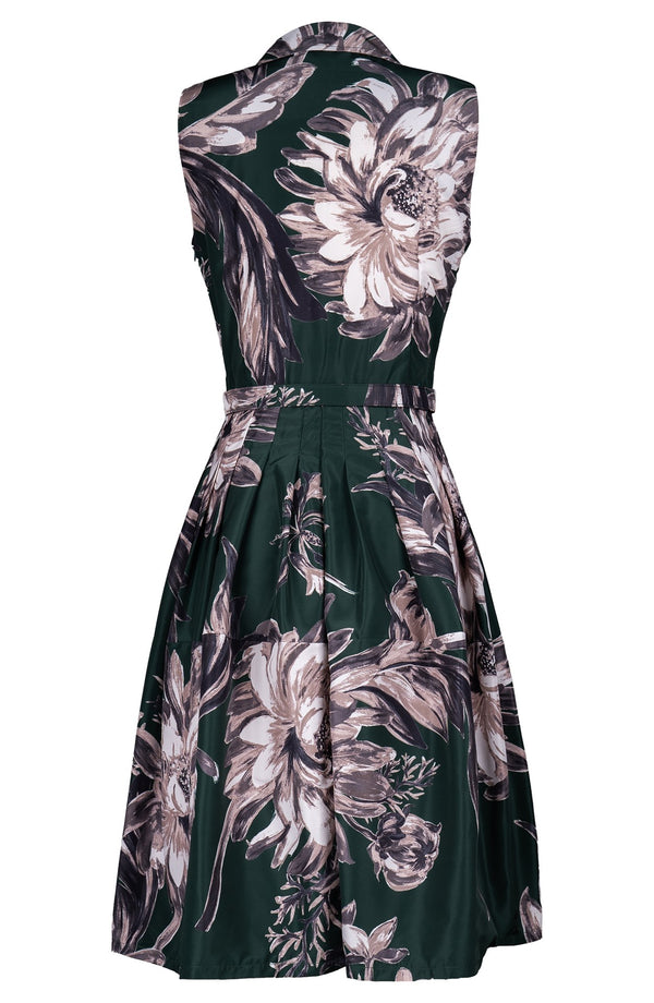 Claire Dress Shirt Collar Sleeveless Regular Length Poliamide Taffta (Mum Flower Dark)