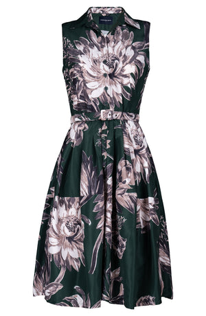 Claire Dress Shirt Collar Sleeveless Regular Length Poliamide Taffta (Mum Flower Dark)