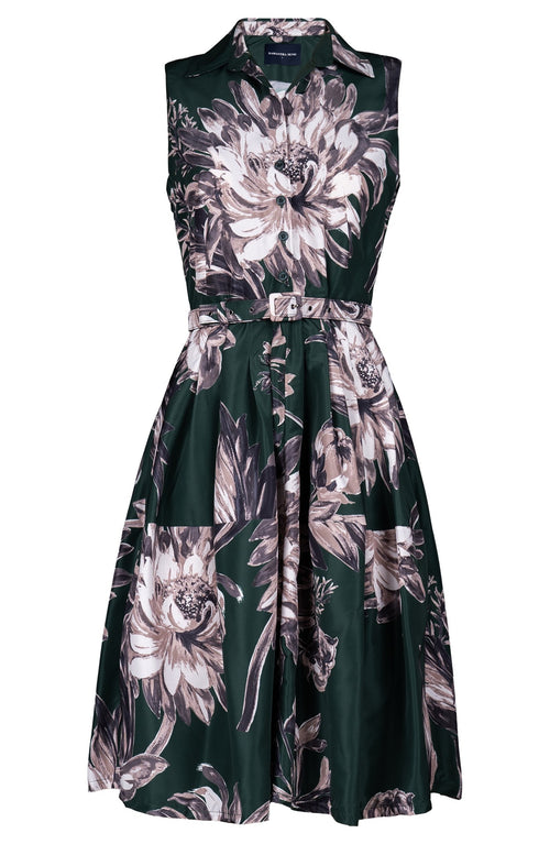 Claire Dress Shirt Collar Sleeveless Regular Length Poliamide Taffta (Mum Flower Dark)