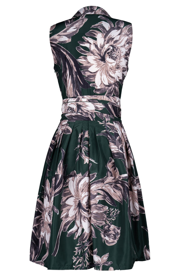 Claire Dress Shirt Collar Sleeveless Regular Length Poliamide Taffta (Mum Flower Dark)
