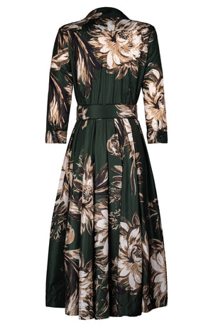 Laurent Dress Shirt Collar 3/4 Sleeve Midi Length Poliamide Taffta (Mum Flower Dark)