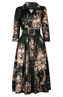 Laurent Dress Shirt Collar 3/4 Sleeve Midi Length Poliamide Taffta (Mum Flower Dark)