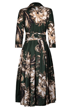 Laurent Dress Shirt Collar 3/4 Sleeve Midi Length Poliamide Taffta (Mum Flower Dark)