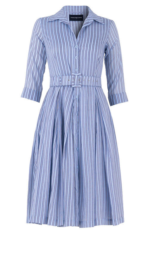 Audrey Dress #7 Shirt Collar 3/4 Sleeve Long Length Cotton Musola (Napoli Stripe Bright)