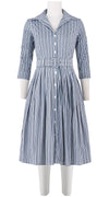Audrey Dress #2 Shirt Collar 3/4 Sleeve Long Length Cotton Stretch (Napoli Stripe Bright)