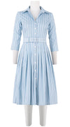 Audrey Dress #2 Shirt Collar 3/4 Sleeve Long Length Cotton Stretch (Napoli Stripe Pastel)