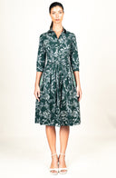 Audrey Dress #1 Shirt Collar 3/4 Sleeve Long Length Cotton Stretch (Oak Leaf)