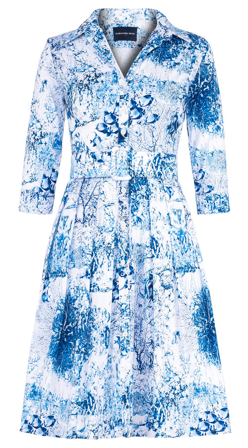 Audrey Dress #1 Shirt Collar 3/4 Sleeve Regular Length Cotton Stretch (Oceana Toile)