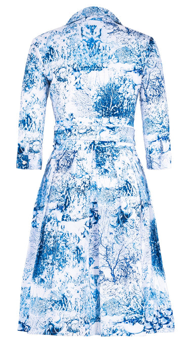 Audrey Dress #1 Shirt Collar 3/4 Sleeve Regular Length Cotton Stretch (Oceana Toile)