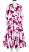 Gigi Dress Shirt Collar 3/4 Sleeve Midi Length Cotton Stretch (Octopus)