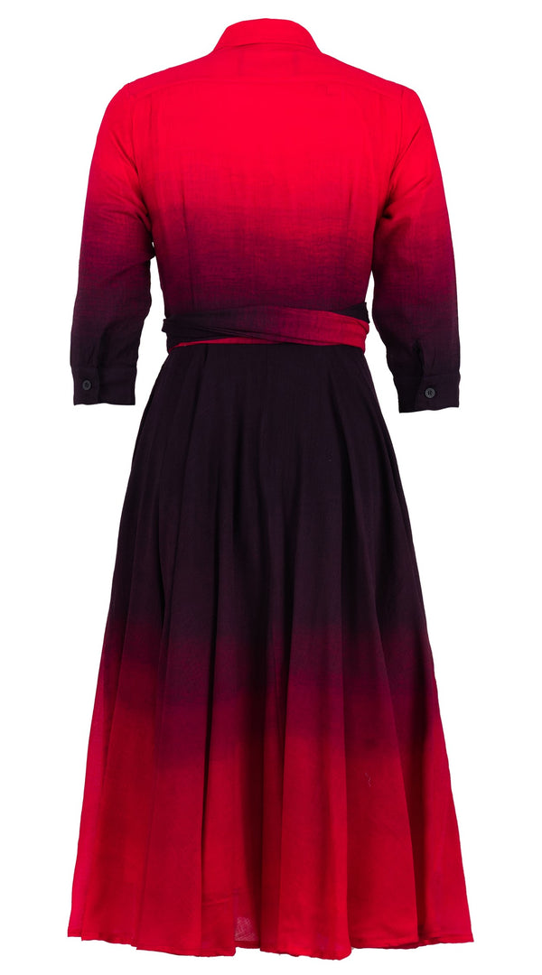 Olivia Dress Shirt Collar 3/4 Sleeve Midi Length Wool Musola (Ombre Multi) - Pink