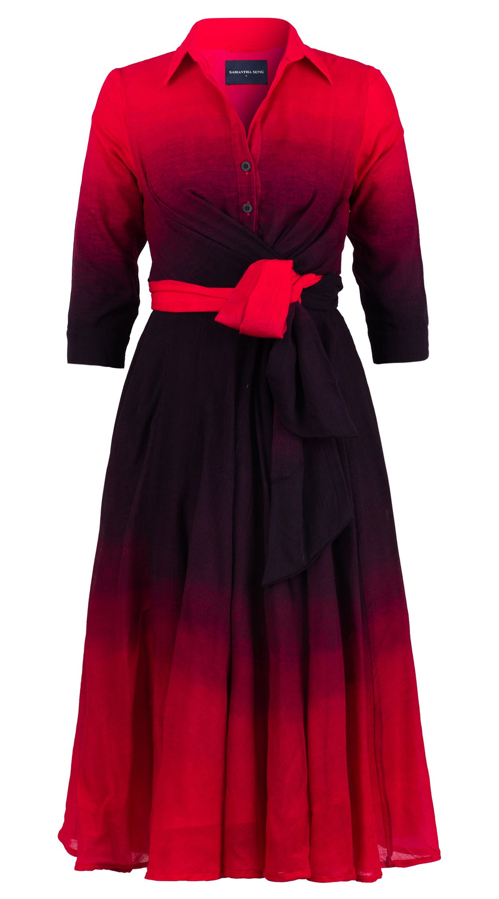 Olivia Dress Shirt Collar 3/4 Sleeve Midi Length Wool Musola (Ombre Multi) - Pink