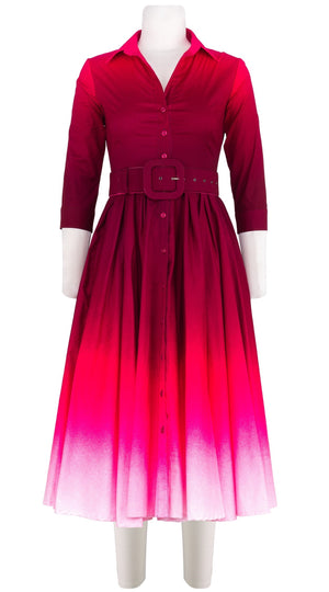 Abelia Dress Shirt Collar 3/4 Sleeve Midi Length Cotton Stretch (Ombre New)