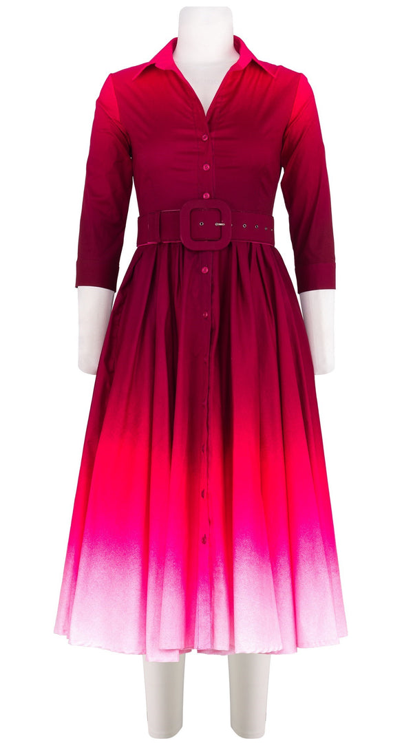 Abelia Dress Shirt Collar 3/4 Sleeve Midi Length Cotton Stretch (Ombre New)