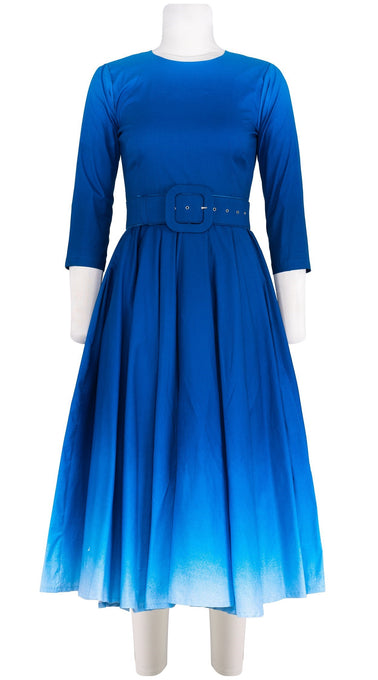 Abelia Dress Jewel Neck 3/4 Sleeve Midi Length Cotton Stretch (Ombre New)