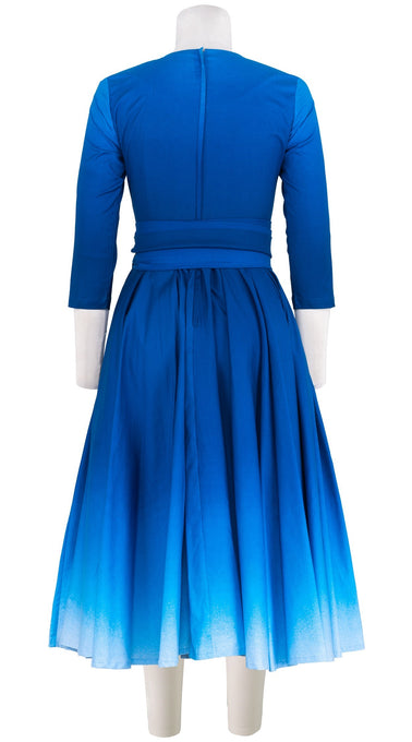 Abelia Dress Jewel Neck 3/4 Sleeve Midi Length Cotton Stretch (Ombre New)