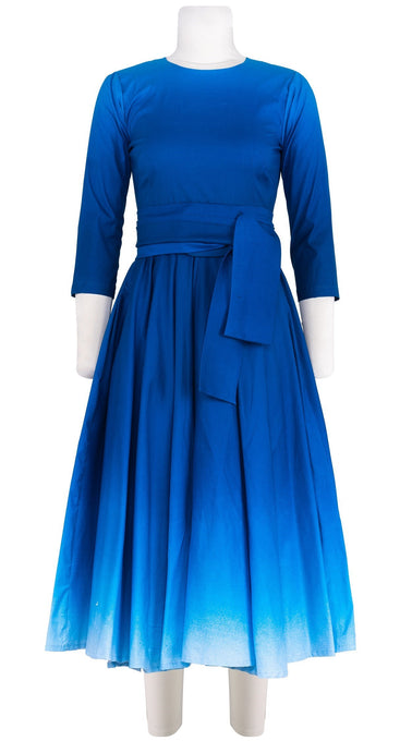 Abelia Dress Jewel Neck 3/4 Sleeve Midi Length Cotton Stretch (Ombre New)