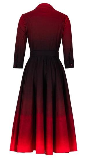 Abelia Dress Shirt Collar 3/4 Sleeve Midi Length Cotton Stretch (Ombre Multi)