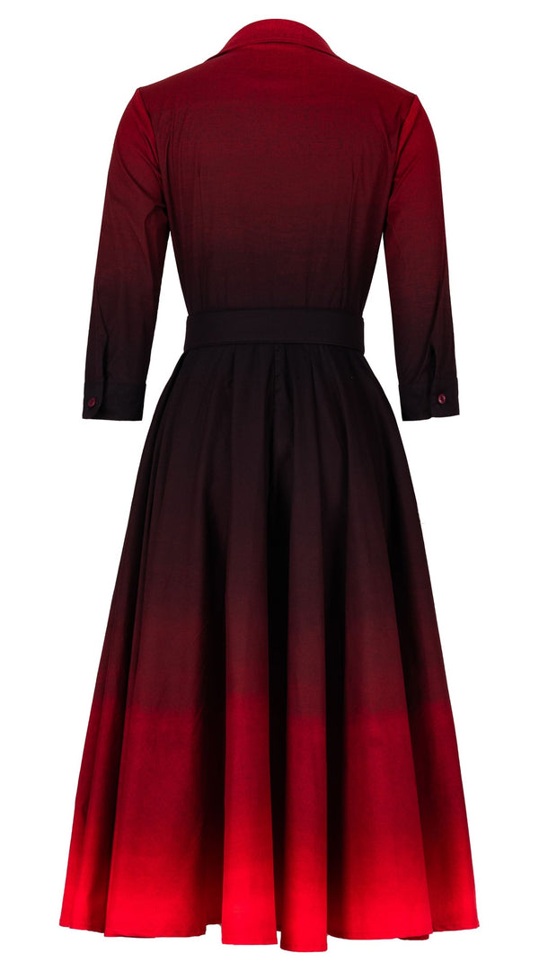 Abelia Dress Shirt Collar 3/4 Sleeve Midi Length Cotton Stretch (Ombre Multi)