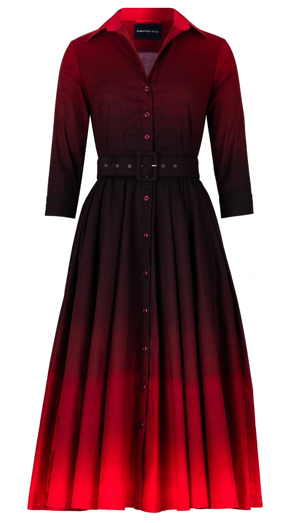 Abelia Dress Shirt Collar 3/4 Sleeve Midi Length Cotton Stretch (Ombre Multi)