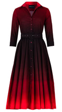 Abelia Dress Shirt Collar 3/4 Sleeve Midi Length Cotton Stretch (Ombre Multi)