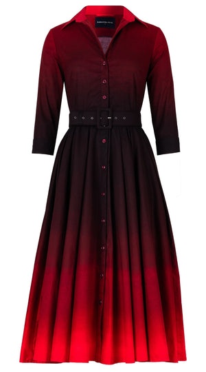 Abelia Dress Shirt Collar 3/4 Sleeve Midi Length Cotton Stretch (Ombre Multi)